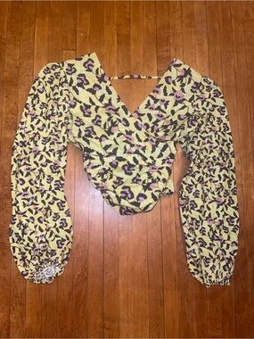 Conditions Apply Floral Wrap Cropped Top in Yellow and Purple